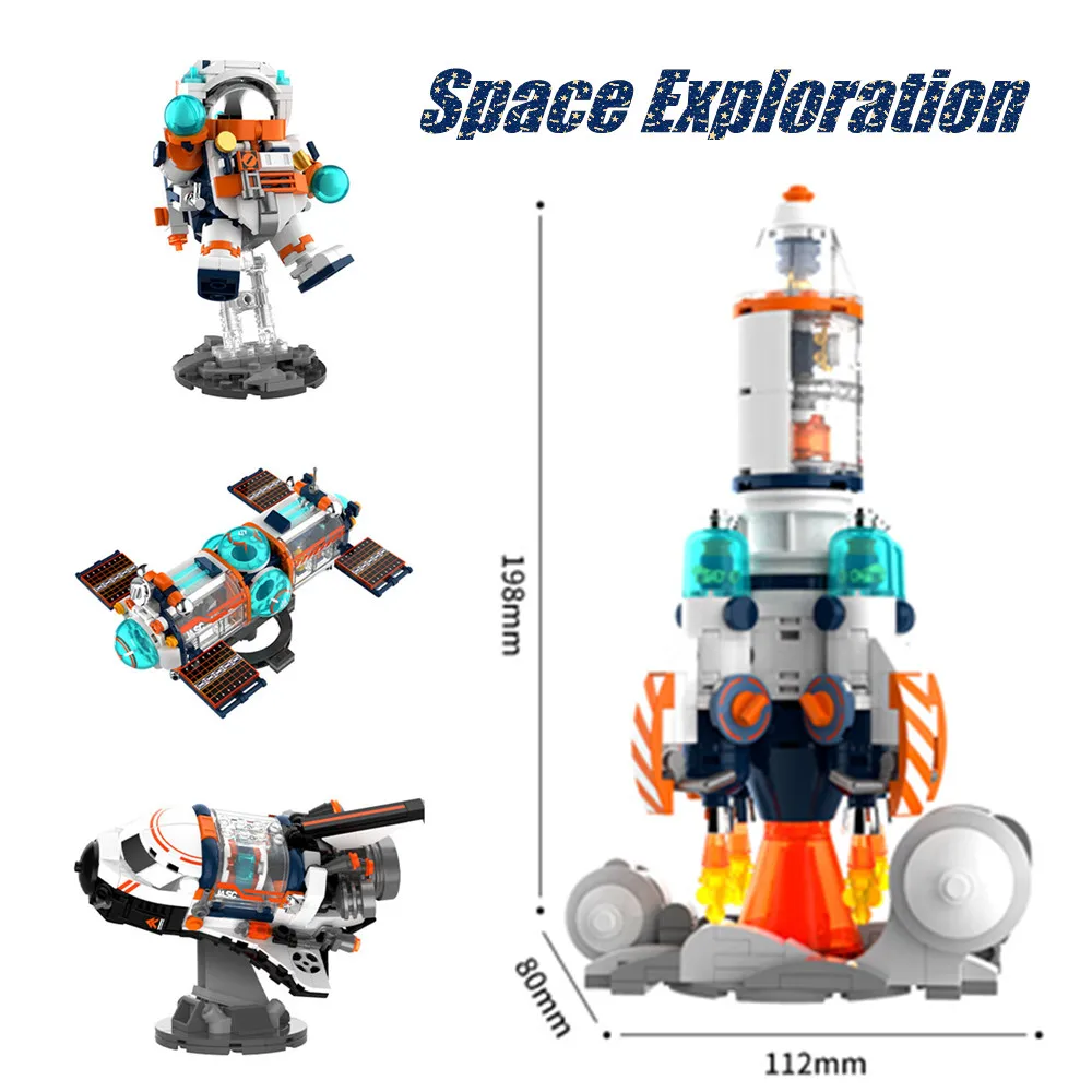 Juguetes de bloques de construcción de nave espacial, modelo de nave espacial de lanzadera de cohete de exploración, centro de lanzamiento de Nasas espaciales, regalos de ladrillos, tecnología MOC