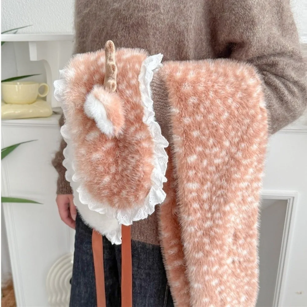 Thick Warm Deer Patterned Faux Fur Scarf Soft Fluffy Faux Mink Fur Mink Fur Fake Collar Windproof Comfortable Fit Neck Warmer