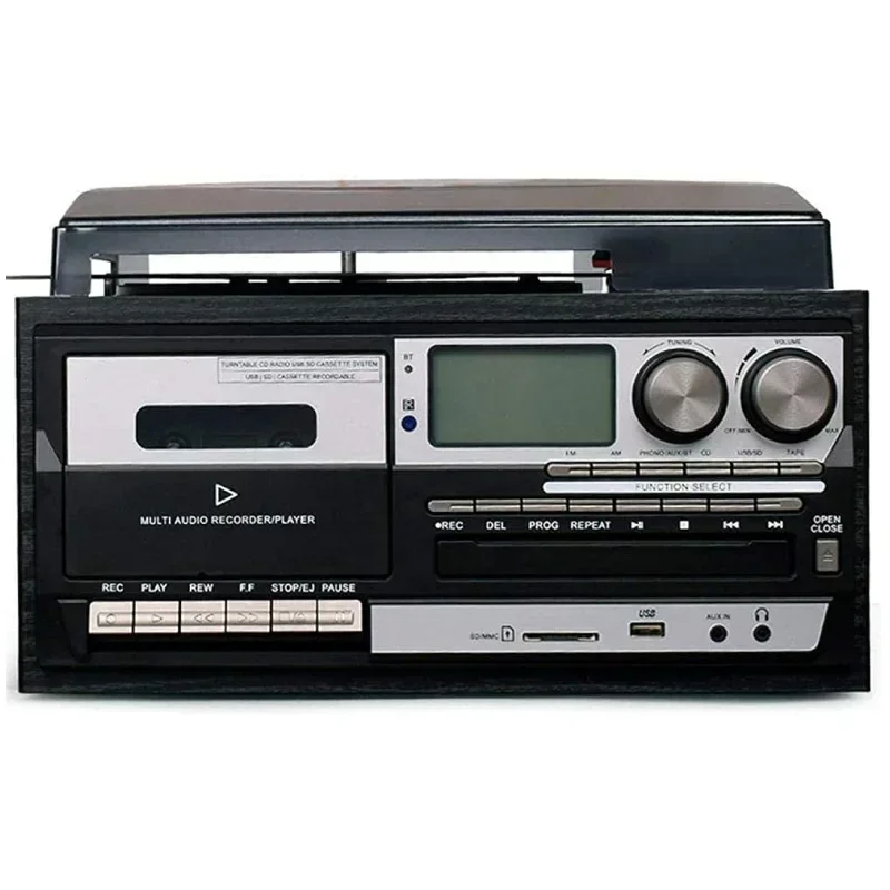 Heißer Verkauf voller Größe Auto Return Plattenspieler Schallplatte Grammophon Player mit Kassette, USB SD Play & Recording & CD,FM/AM Radio