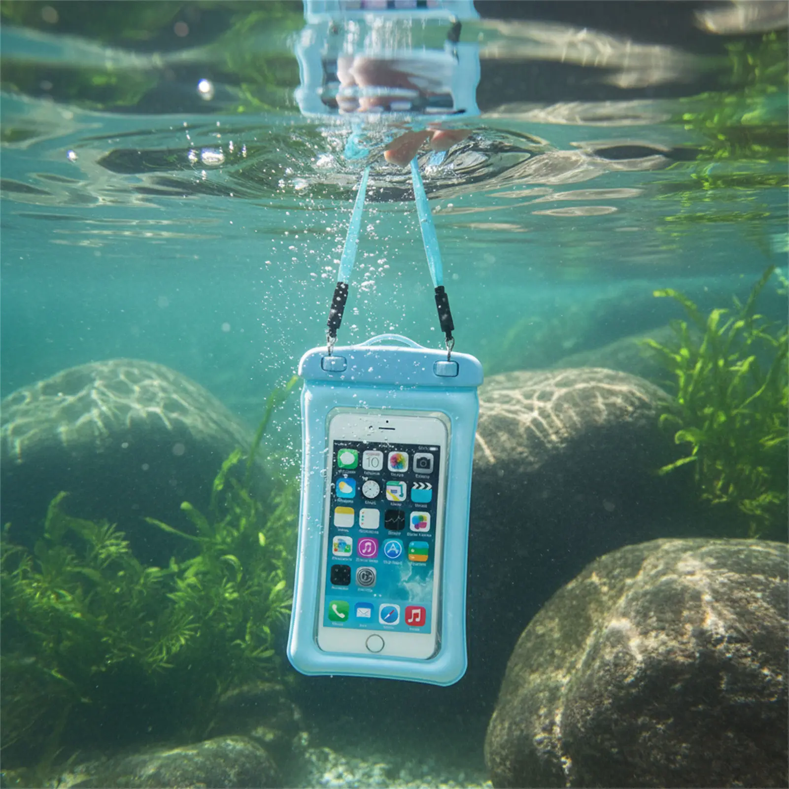 Blue Black Waterproof Phone Bag Transparent PVC Touch Screen Phone Organizer Swimming Snorkeling Beach Use for Men Women