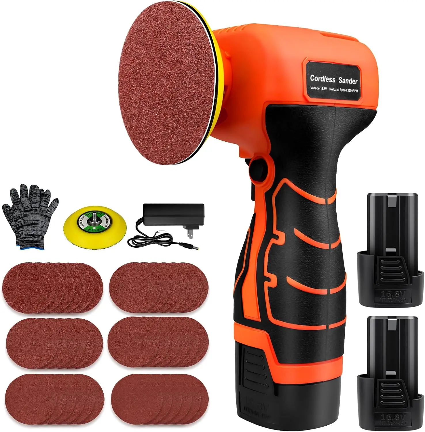 

16.8V Cordless Sander with 36 Sandpapers, 3500 RPM, 2 Batteries for Wood, Metal & DIY