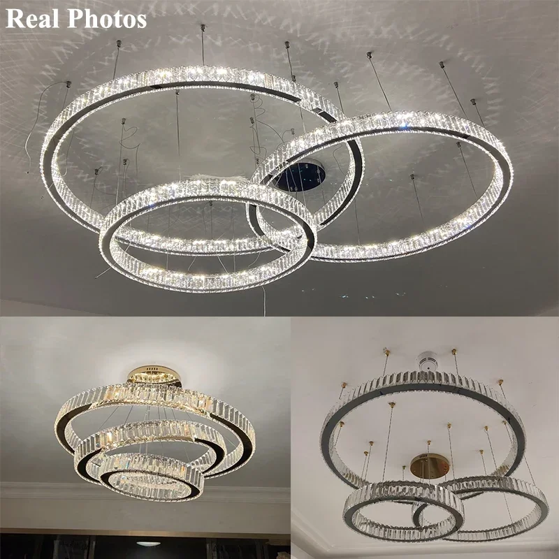 Modern Crystal Circle Led Chandelier Lighting Living Dining Room Pendant Lamp Home Decor Bedroom Lampara Hanging Light Luminaria