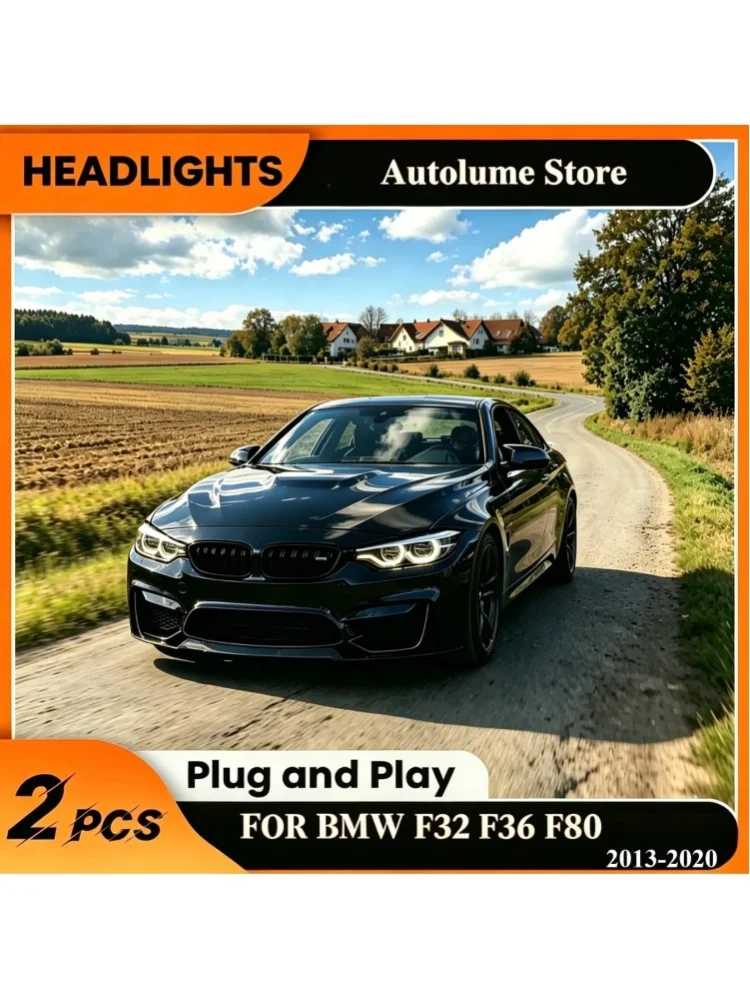 1 Paar Voll-LED-Scheinwerfer-Set für BMW 4er F32 F36 F80 425i 428i 430i 435i 2013-2020, Frontscheinwerfer mit LED-Tagfahrlicht & sequentiellem gelbem Blinker, IP67 wasserdicht, kratzfeste Linse,