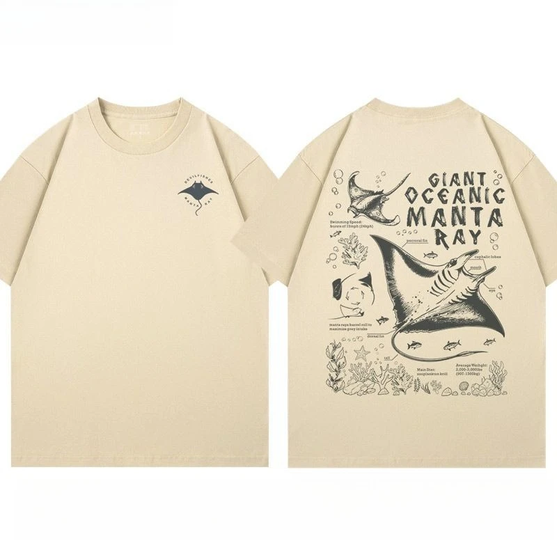 2026 New Manta Ray Devil Fish Aquarium Popular Science Biology Men's and Women's Short Sleeve T-Shirts Plus Size Crew Neck Tops