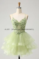 Customized Tiered Tulle A Line Homecoming Dress For Teens Sparkly Lace Applique Beaded Short Prom Dress Mini Cocktail Party Gown - Image 3