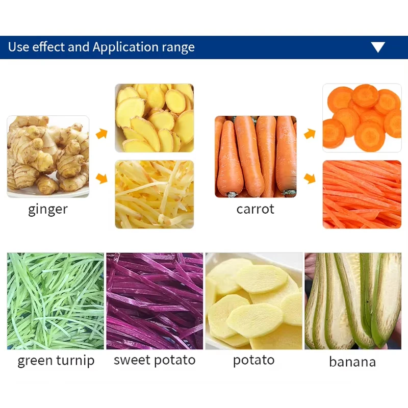 التلقائي التجارية البطاطس المقلية البصل المروحية الزنجبيل الخيزران تبادل لاطلاق النار البابايا الجذر الخضار آلة تقطيع