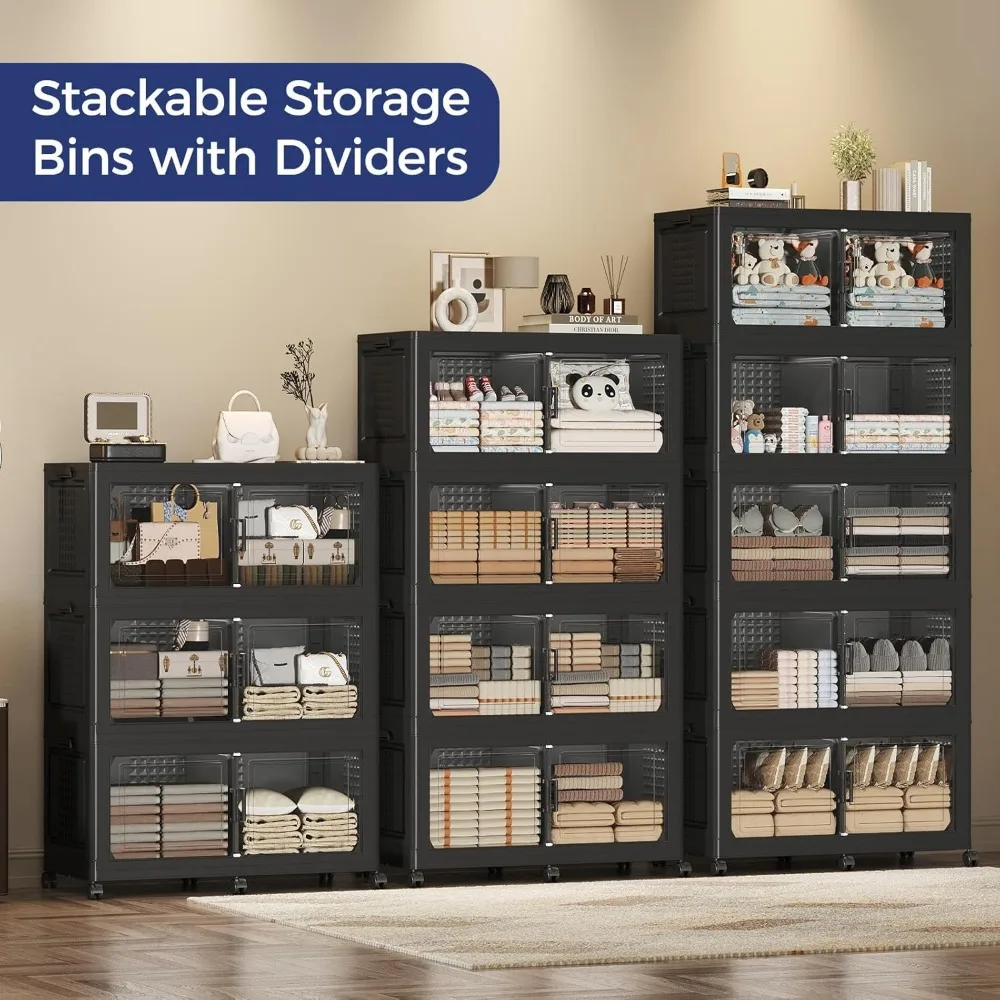 صناديق تخزين كبيرة جدًا سعة 160 جالونًا مع أغطية، ومنظمات قابلة للتكديس سعة 640 لترًا للخزائن والأدراج وصناديق قابلة للطي على العجلات #6