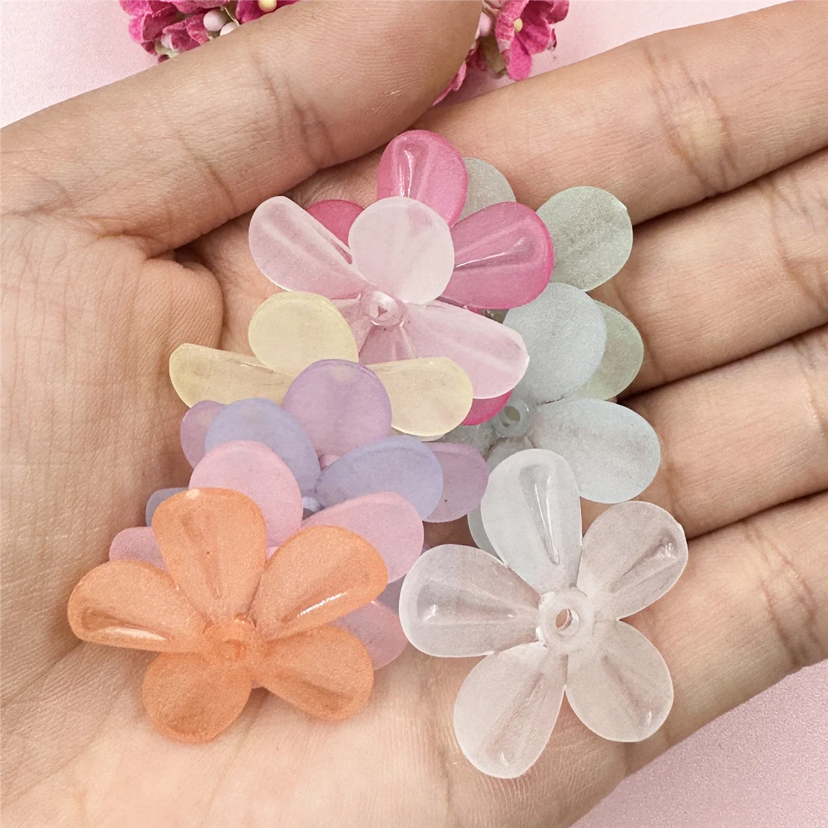 Acrílico Matte Flor Loose Beads, Headwear, Cadeia Telefone, Artesanal, Descobertas DIY, Fazer Jóias, 29mm, 10Pcs por lote