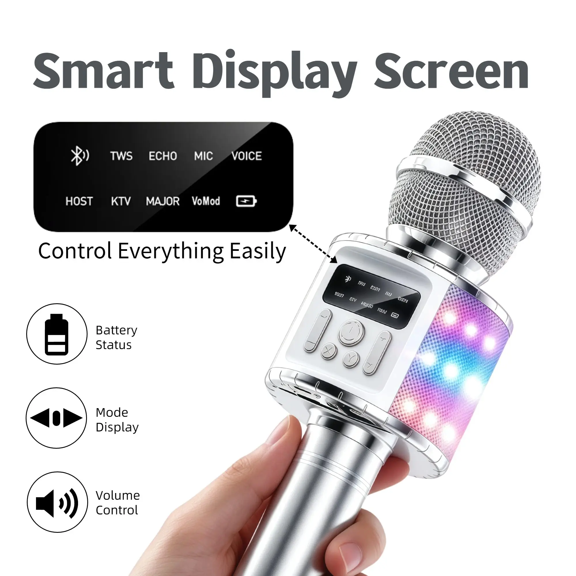 TWS Dual Wireless Karaoke Microphone with Speaker, RGB Lights, 5W, Voice Changer, Bluetooth Duet Singing Mic for Party Home KTV Adults Kids - view 5