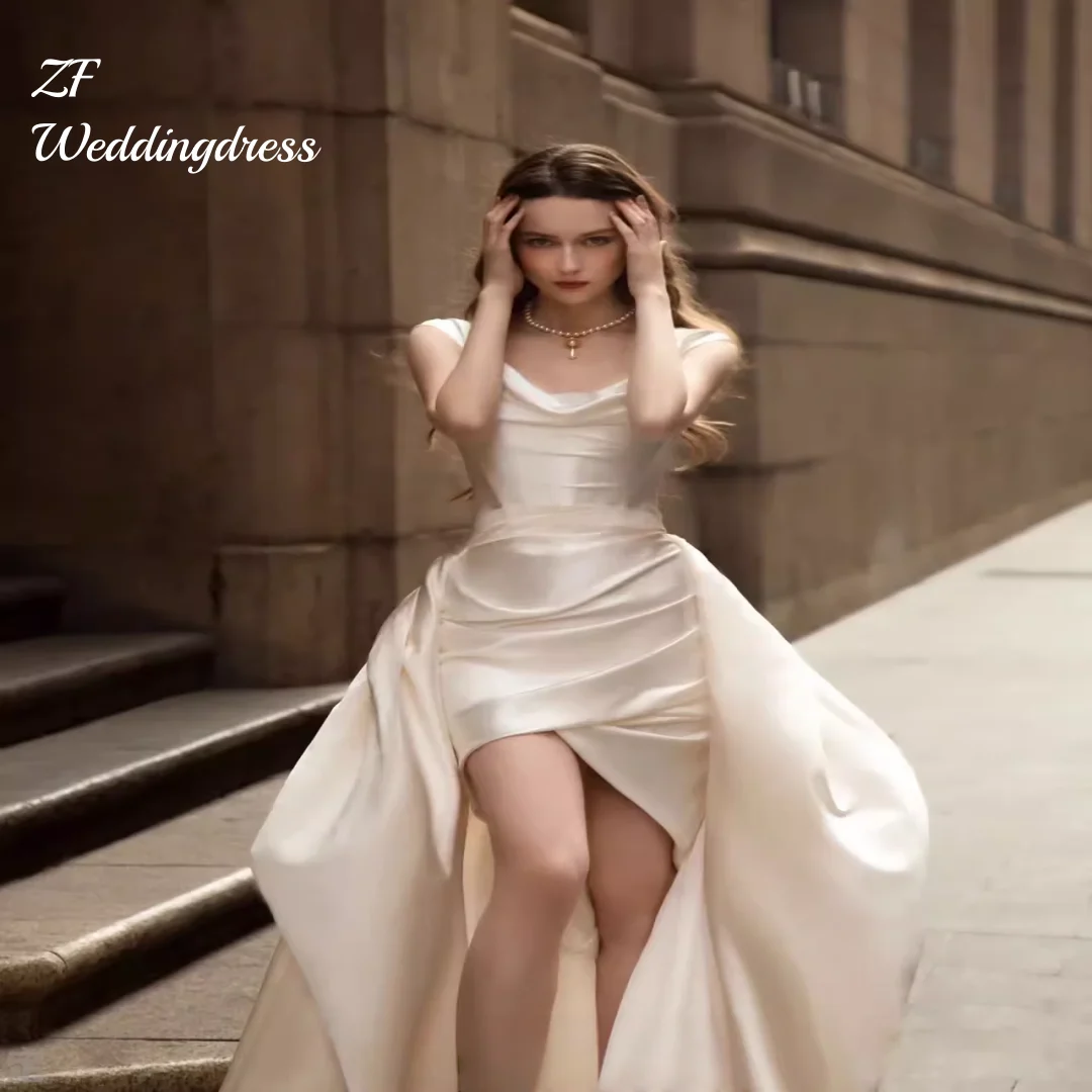 

Customized French retro satin wedding dress, new detachable tailline ball dress, wedding dress