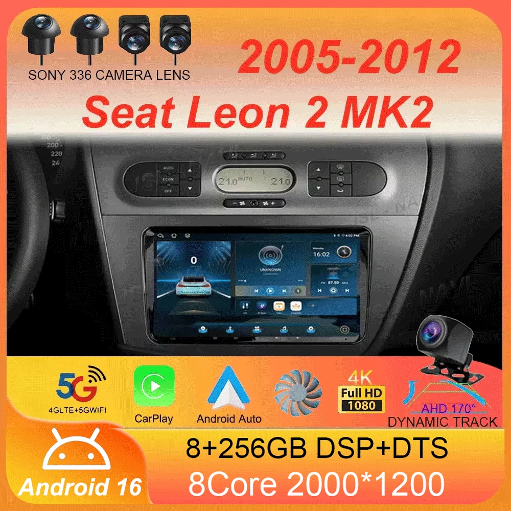 

Автомагнитола Android 16 Carplay для Seat Leon 2 MK2 2005-2012, навигация GPS, мультимедийный плеер, Wi-Fi+4G, стерео, BT, 2 DIN