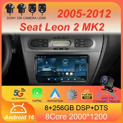Car Radio Android 16 Carplay For Seat Leon 2 MK2 2005 2006 2007 - 2012 Navigation GPS Multimedia Player WiFi+4G stereo BT 2 DIN