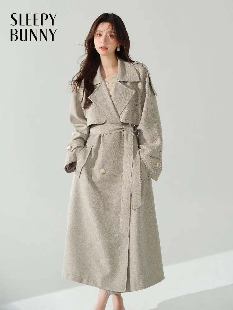 

Elegant British Style Trench Coat Women Long Overcoat Autumn Lapel Outerwear with Belted Waist Chic Slim Fit Fashion Jacket