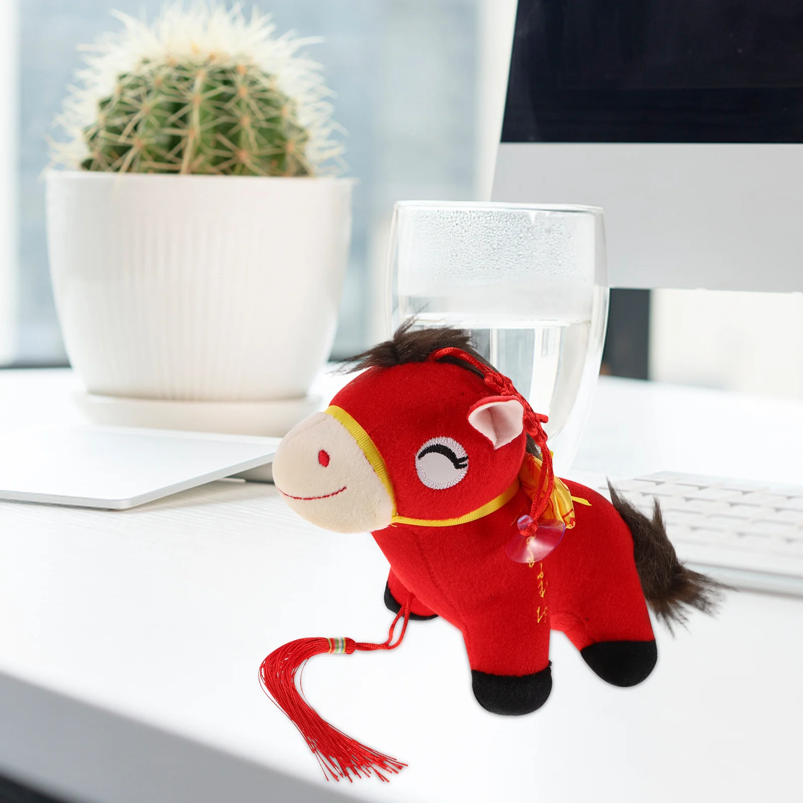 

Zodiac Horse Mascot Chinese New Year Stuffed Animal Lifelike Small Horse Figure for Home Office Decor Travel Lucky Charm