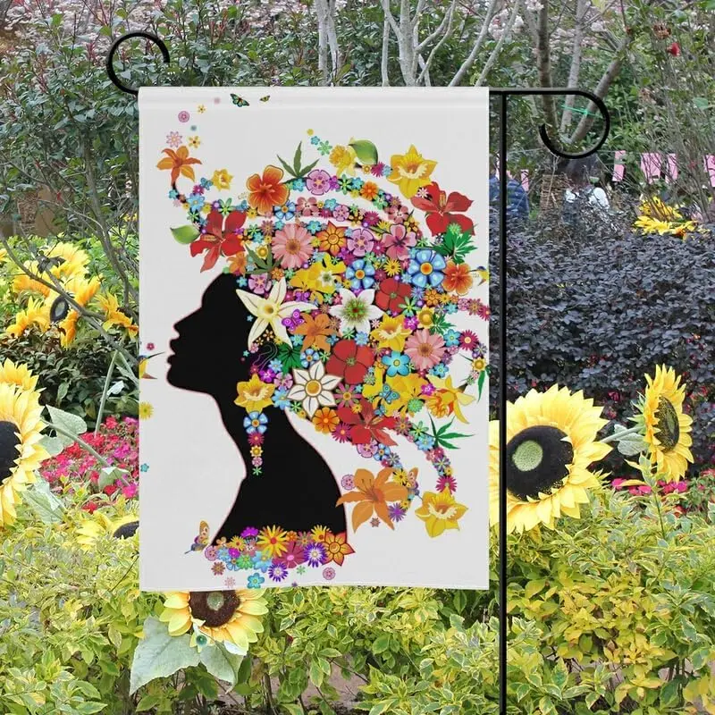 Garden Flag Home Decoration Yard Flag Floral African American Girl Polyester Great Outdoor Decorations IIE DDI GGX