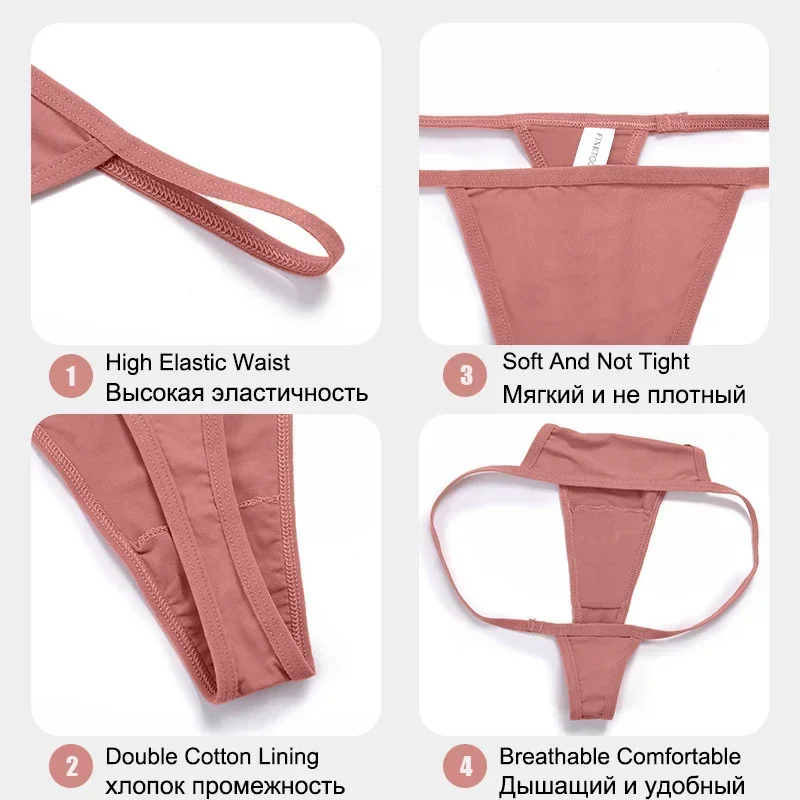 New 4PCS/Set Women Cotton Bikini Panties Sexy Solid Color Low Waist Thongs Female Breathable G-String Underwear Comfort Lingerie
