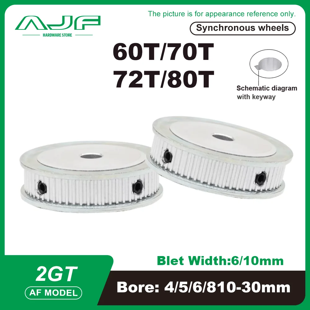 

2GT Pulley 60T 70T 72T 80Teeth GT2 Timing Belt Pulley Bore 4/5/6/8/10-30mm Belt Width 6/10mm Synchronous Pulley