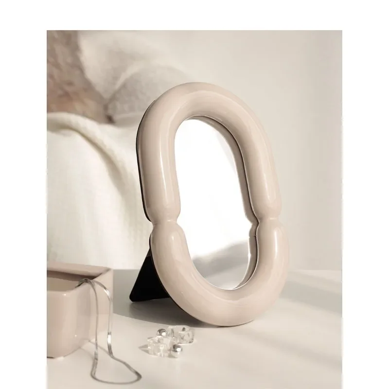 Nordic Ins Light Luxury Bedroom Dresser Ceramic Net Red Makeup Mirror Home Desktop Decoration Mirror Home Decoration Accessories