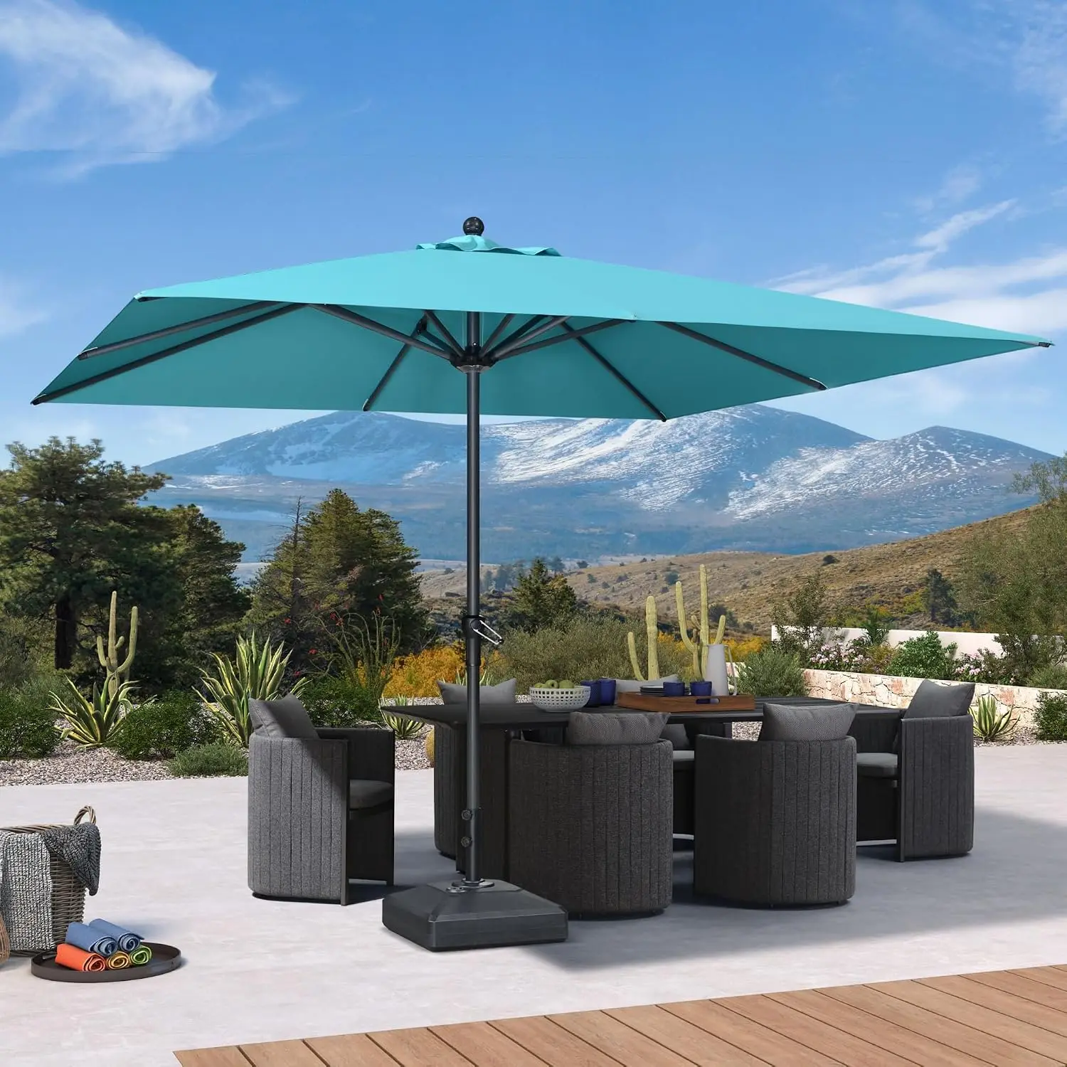 Outdoor Market Umbrella 10' x 10' Square Turquoise Blue 8 Ribs | 1.89