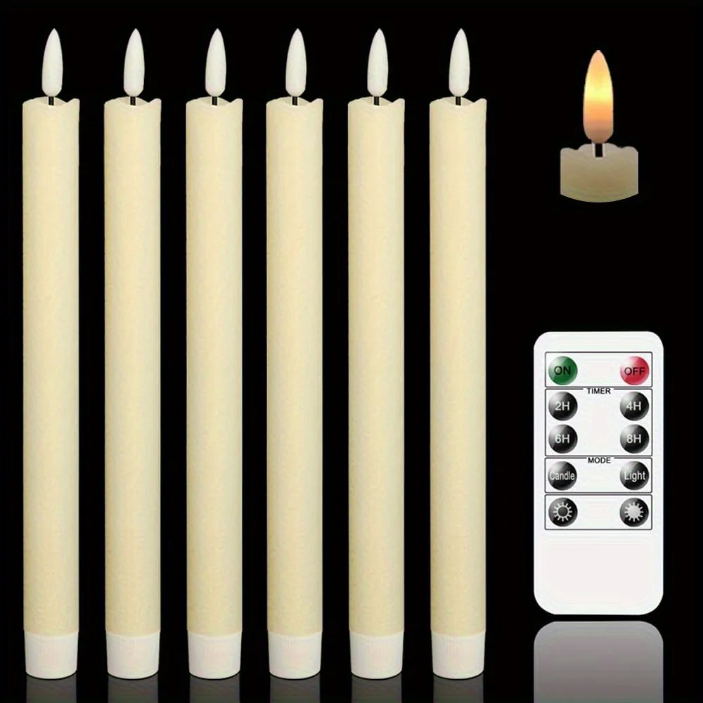 Flameless Candles 6‑Pack with 3D Realistic Flame Core, Remote Control & Adjustable Brightness, Polished Finish, Batteries Not Included, Ideal for Halloween Christmas Valentine’s Day Indoor Decor