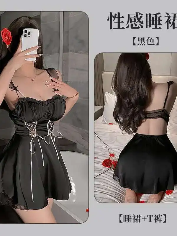 New Nightgowns Summer Satin Charming Lingerie Sleepwear Leisure Cami Slip Dress Nightwear Women Sexy Sleeveless Nightdress VJ47