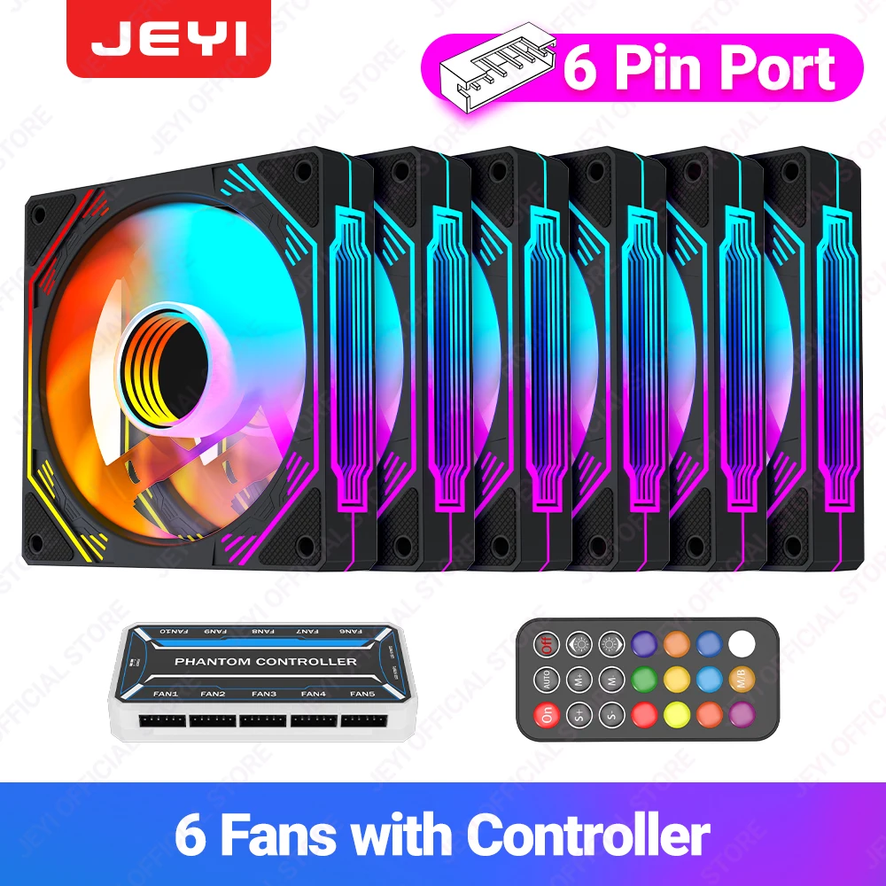 JEYI RGB-koelventilatoren 120 mm computerbehuizing Hoge prestatieventilatorset 6-pins pc-ventilatorkoeler Stille radiator met ARGB-controller