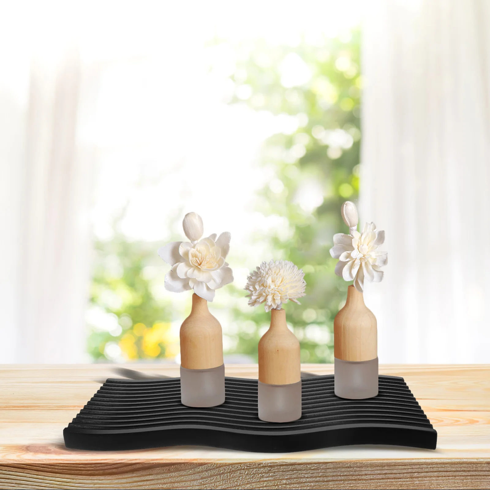 

Wooden Vanity Tray Bathroom Counter Organizer Perfume Essential Oil Bottle Soap Dispenser Sponge Holder Black Tray