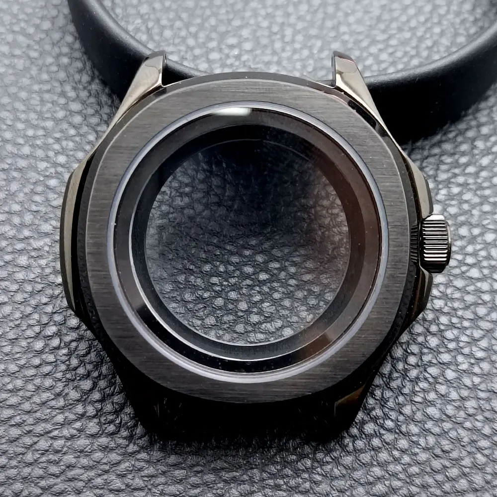 스틸 박스 사파이어 유리 케이스, 39.5mm 실버 블랙 케이스, 챕터 링, NH35 NH36 NH70 무브먼트 케이스에 적합, S 크라운, 28.5mm 다이얼