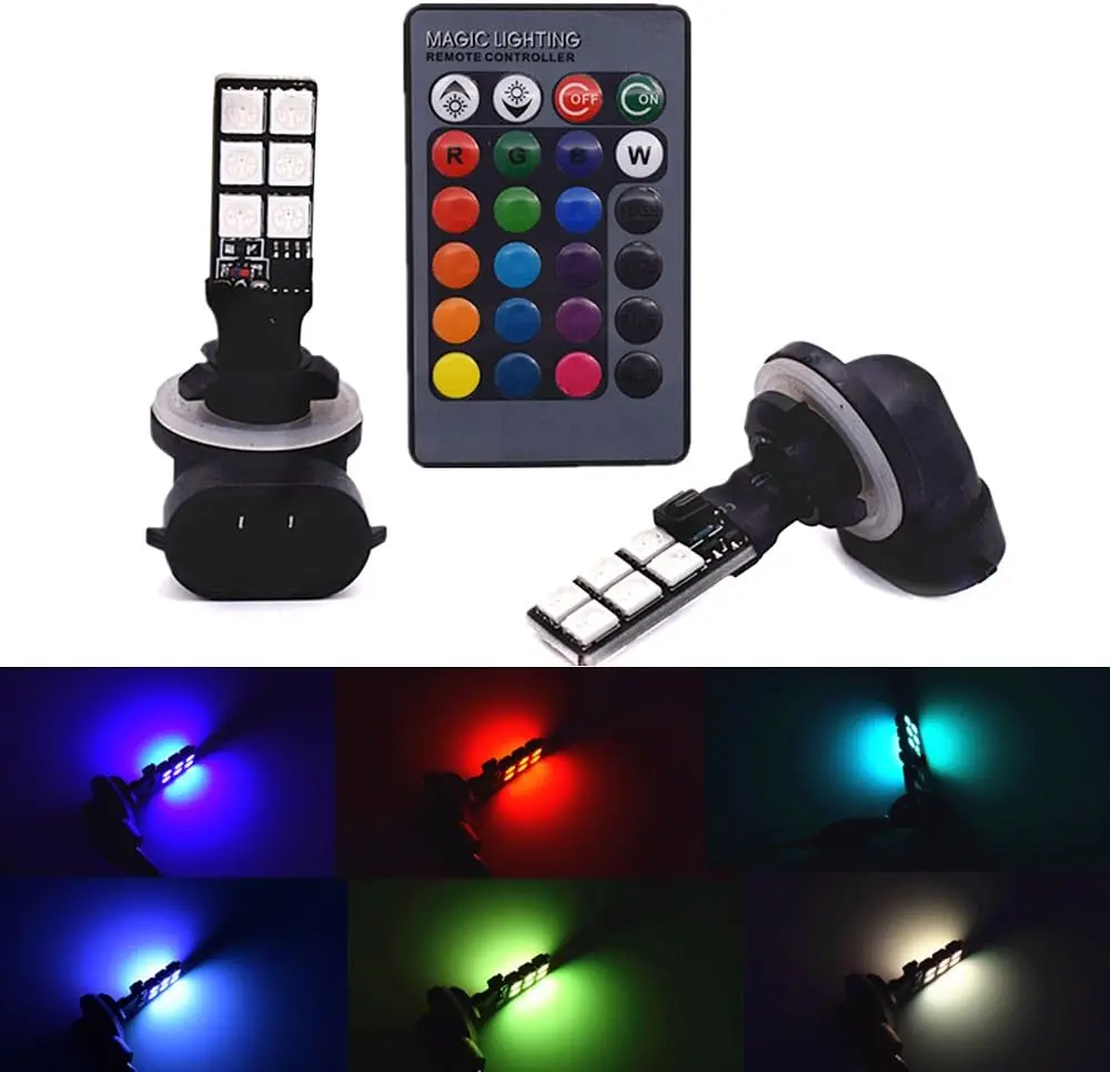 

881 светодиодные противотуманные фары RGB, янтарно-желтый, белый, многоцветный, 16-цветный, сменный переключатель, комплект стробоскопических ламп, лампы для автомобилей, грузовиков, пульт дистанционного управления C
