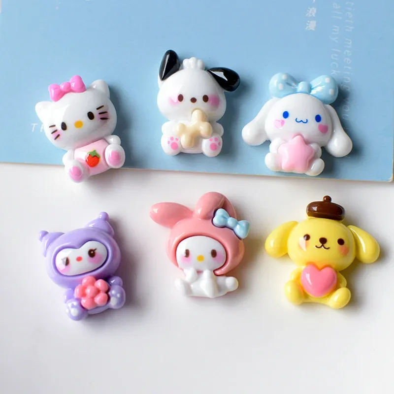 5pcs cute sanrio cartoon resin flatback cabochons for diy jewelry making handmade crafts materials