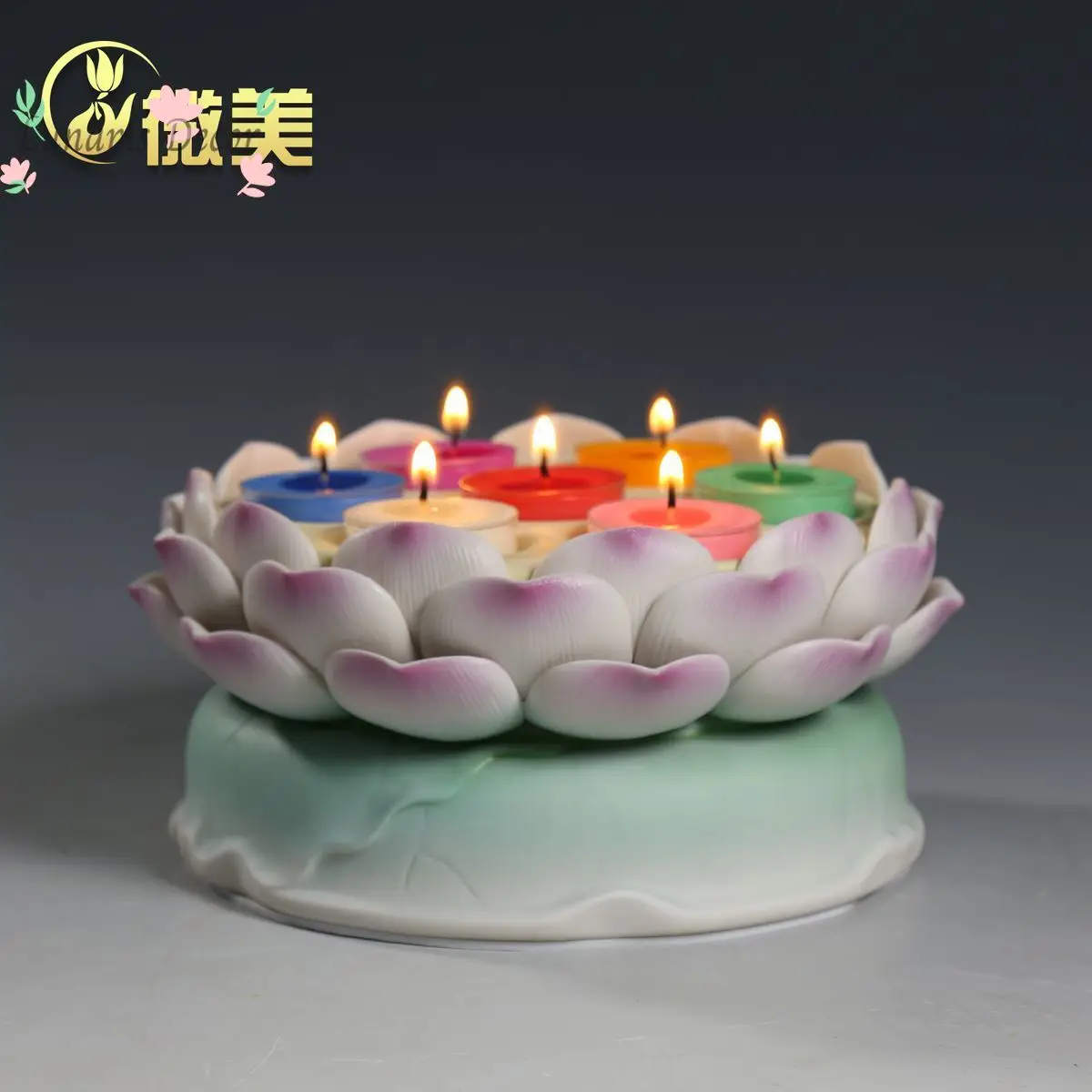 Seven-Star Butter Lamp Stand, Ceramic Lotus Seven-Star Candlestick, Candle Holder, Ceramic Lamp Holder, Home Ornament