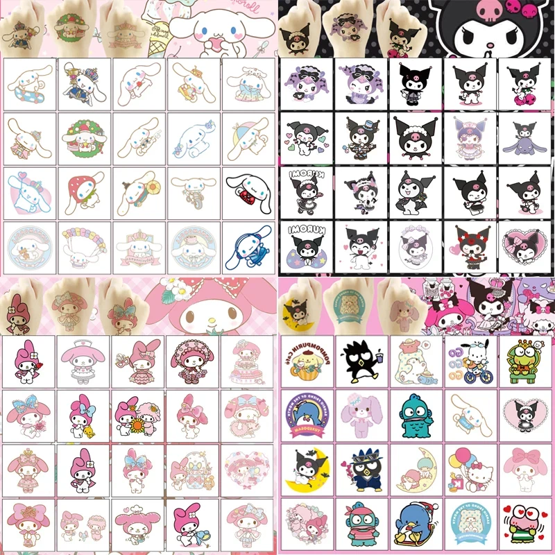 4set Sanrio Series Tattoo Stickers Waterproof Cute Kuromi Melody Sticker Cartoon Kids Girls Christmas Birthday Gift Reward Toy