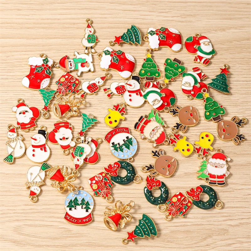 10 Stück Niedliche Emaille-Weihnachtsanhänger mit Schneemann, Weihnachtsmann und Baum für Schmuckherstellung, Ohrringe, Halsketten, DIY-Bastelbedarf – Detail 3