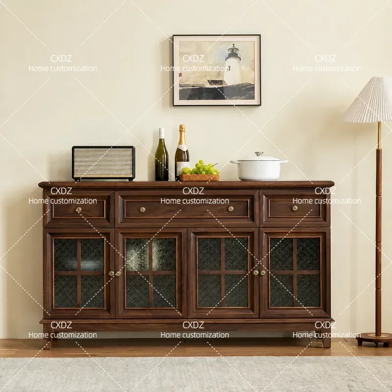 American Black Walnut Dining Side Cabinet Wine Storage Cupboard Solid Wood Multi Functional Household Tea Cabinet