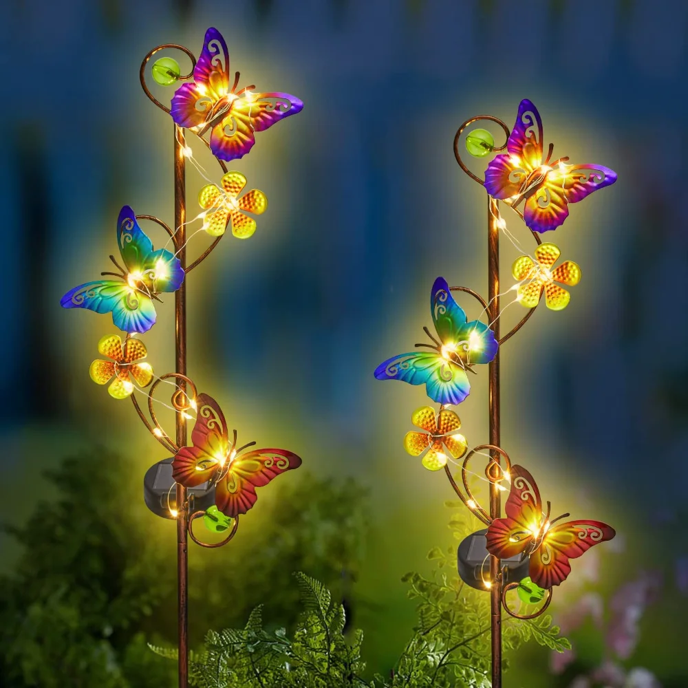 Solar Garden Lights Butterfly Outdoor Waterproof Metal Solar Stake Lights Lawn Patio Walkway Butterfly Gifts for Mom Grandma