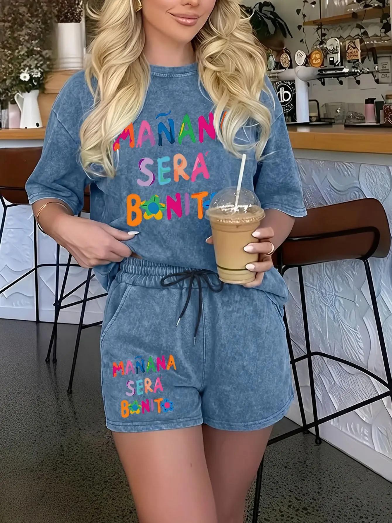 2026 Summer New Style Street Fashion Casual Easy-Matching Comfortable 3D Letter Pattern Printed Women's Short-Sleeved Shorts Set