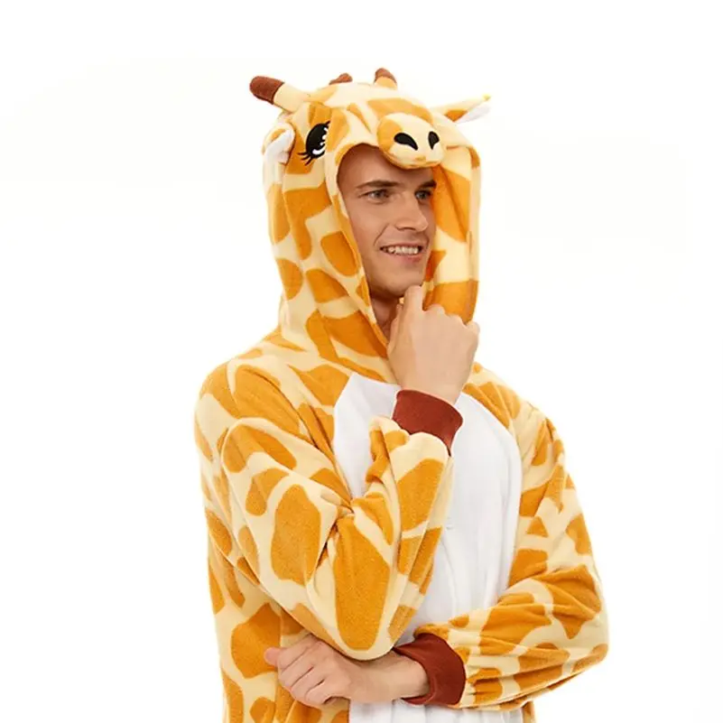 CANASOUR jerapah Onesie kostum untuk pria dewasa Halloween Natal hewan Cosplay pakaian tidur satu potong piyama