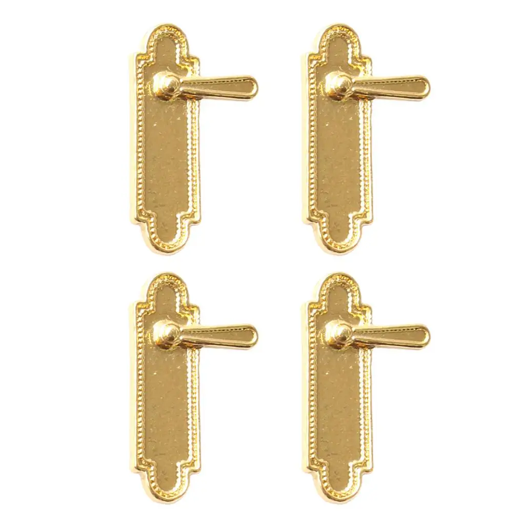 4Pcs Dollhouse Miniature Alloy Vintage Mini Door Locks with Handles 1/12 Dolls House Furniture Accessories Kids Toys