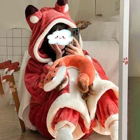 Women's Onesies Flannel Cosplay Costume Dinosaur Panda Fox Animal Pajama Cartoon Hooded Sleepwear Halloween Christmas Nightdress - Image 4