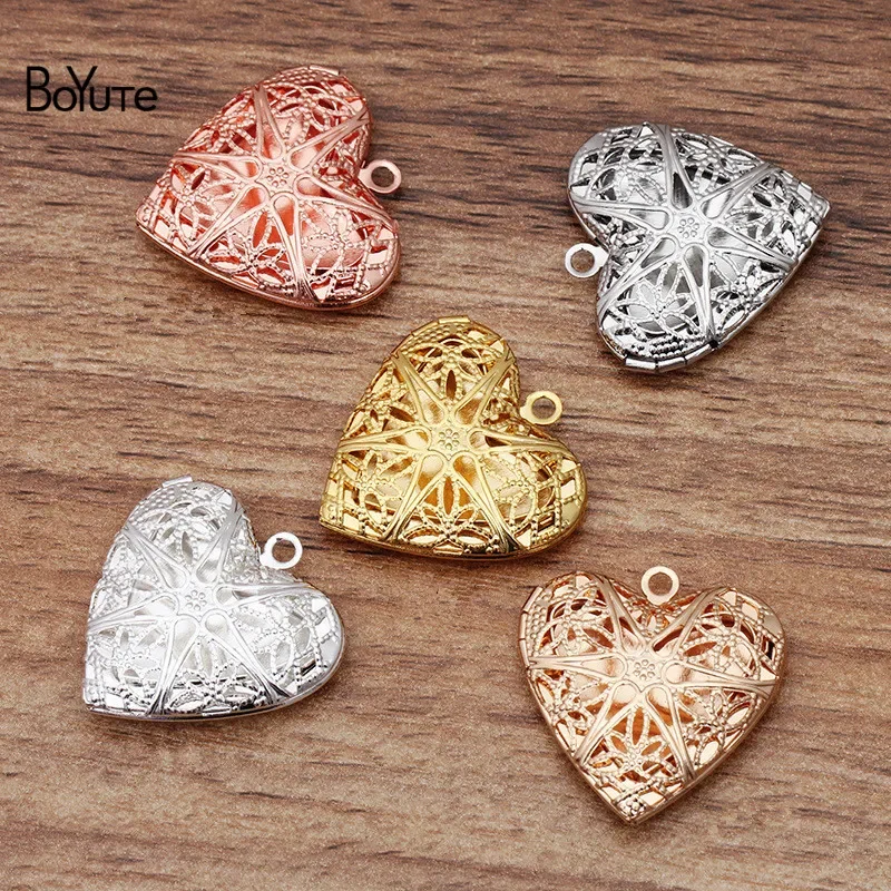 BoYuTe (10 Pieces/Lot) 26MM Filigree Heart Photo Locket Metal Brass Locket Jewelry Pendant Wholesale