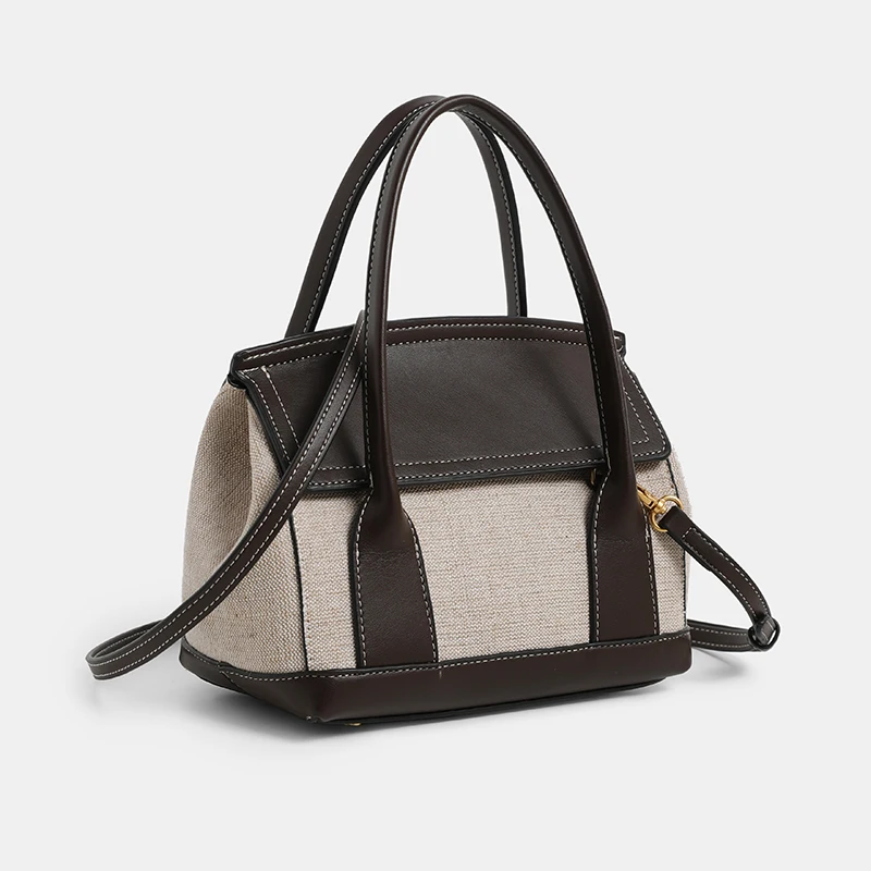 Bolso de Hombro Cruzado de Lona con Bloques de Color, Modelo Nuevo 2026, para Mujer, de Lino Beige, Estilo Europeo y Americano, para Viajes Diarios