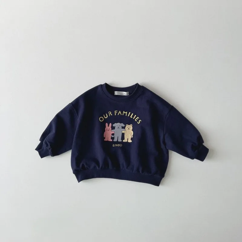 BELLBELL Autumn Kids Boys Sweatshirt 2-8Yrs Boys Animal Cartoon Long Sleeve Undershirt Loose Letter Print Children Boy Pullovers