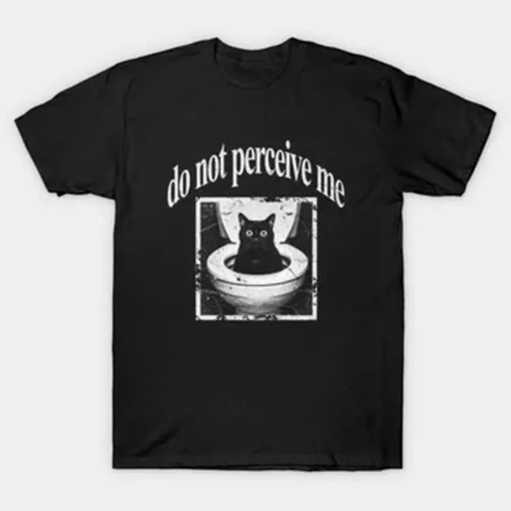 Do Not Perceive Me Funny Black Cat Toilet Introvert Meme T-shirt For Men Women 100% Cotton T Shirts Short Sleeve Tops 0713-2