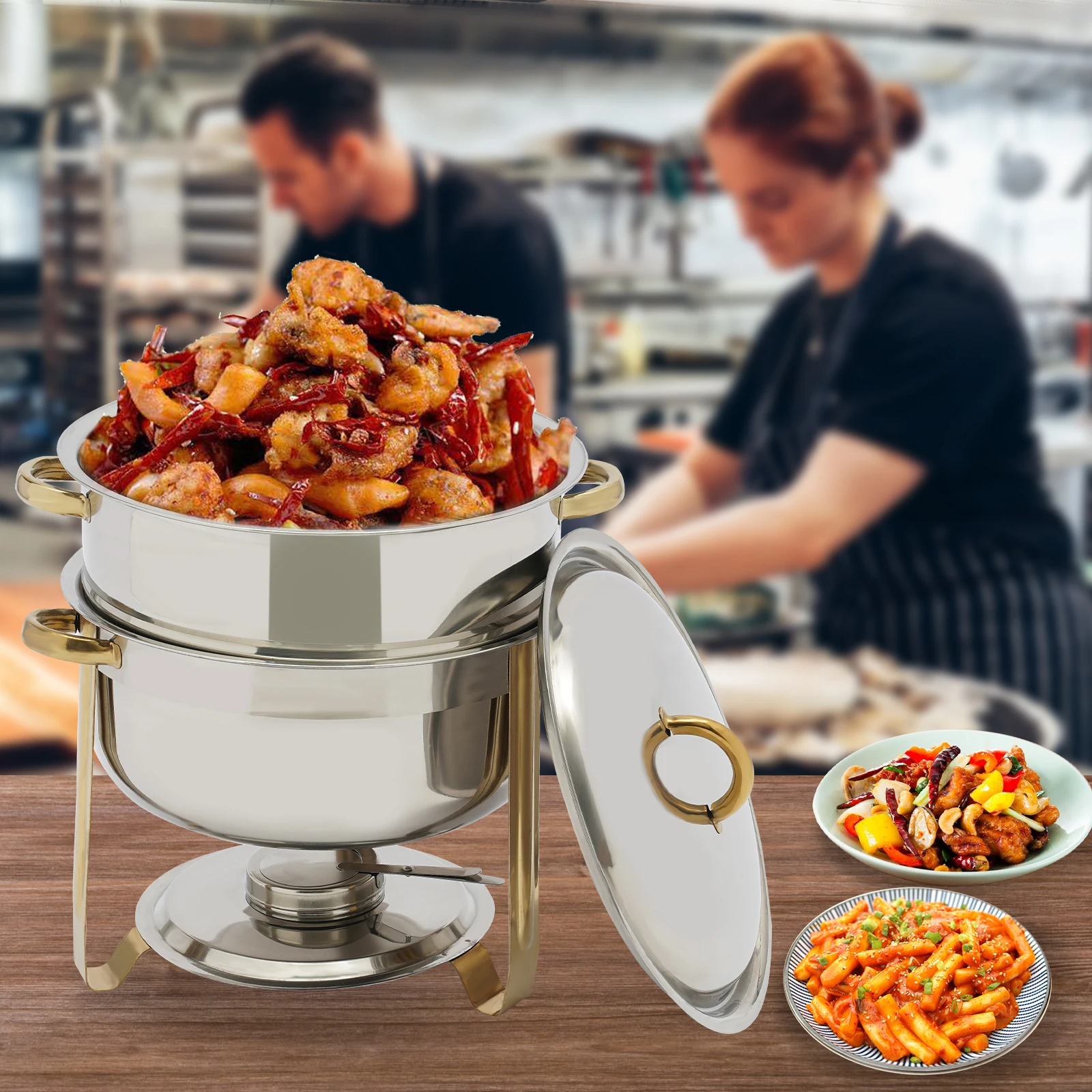 

14.2 Qt 15.35*15.75inch Full-Size Round Stainless Steel Catering Buffet Chafer with Chafing Dish Frame and Lid for Celebrations