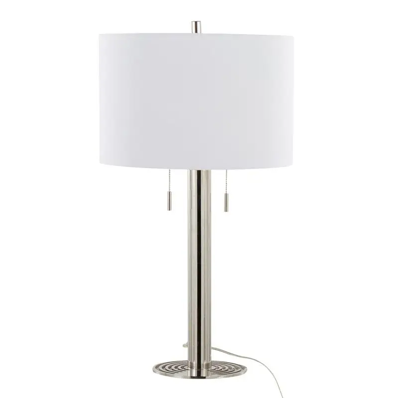 مجموعة من مصابيح طاولة معدنية معاصرة مقاس 29 بوصة من النيكل المصقول مع ظلال من الكتان الأبيض #2