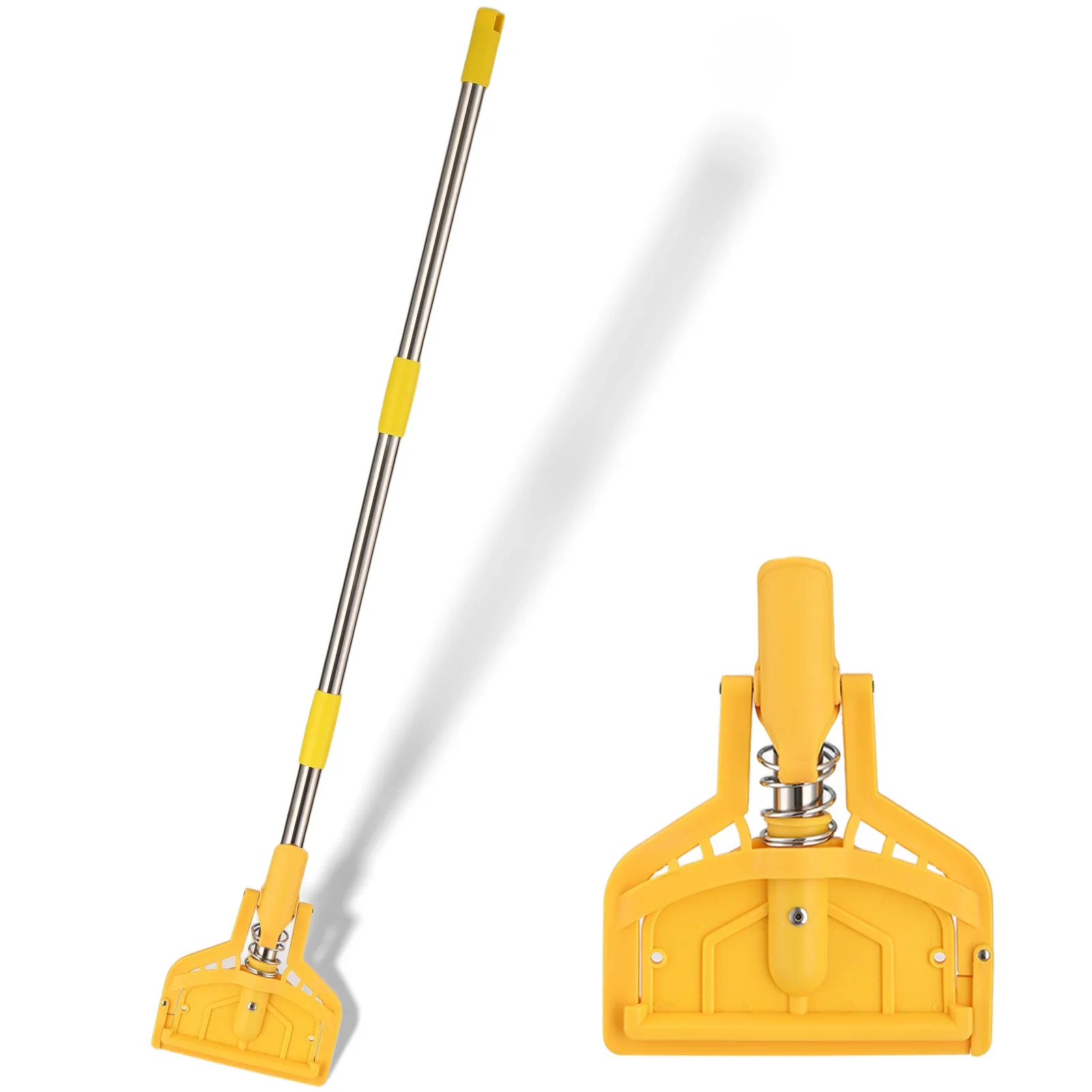 Cabo de esfregão, 61 polegadas, para esfregões úmidos, resistente, com cabeça de esfregão de corda com extremidade em laço, limpador de superfícies e pisos, com haste rígida de aço inoxidável, uso comercial.