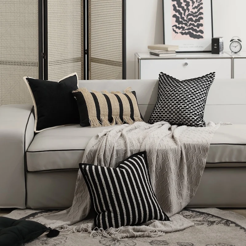 Black Khaki Pillows Stripe Dots Cushion Case Luxury Modern Designer Decorative Pillow Cover For Sofa Chair Home Decorations