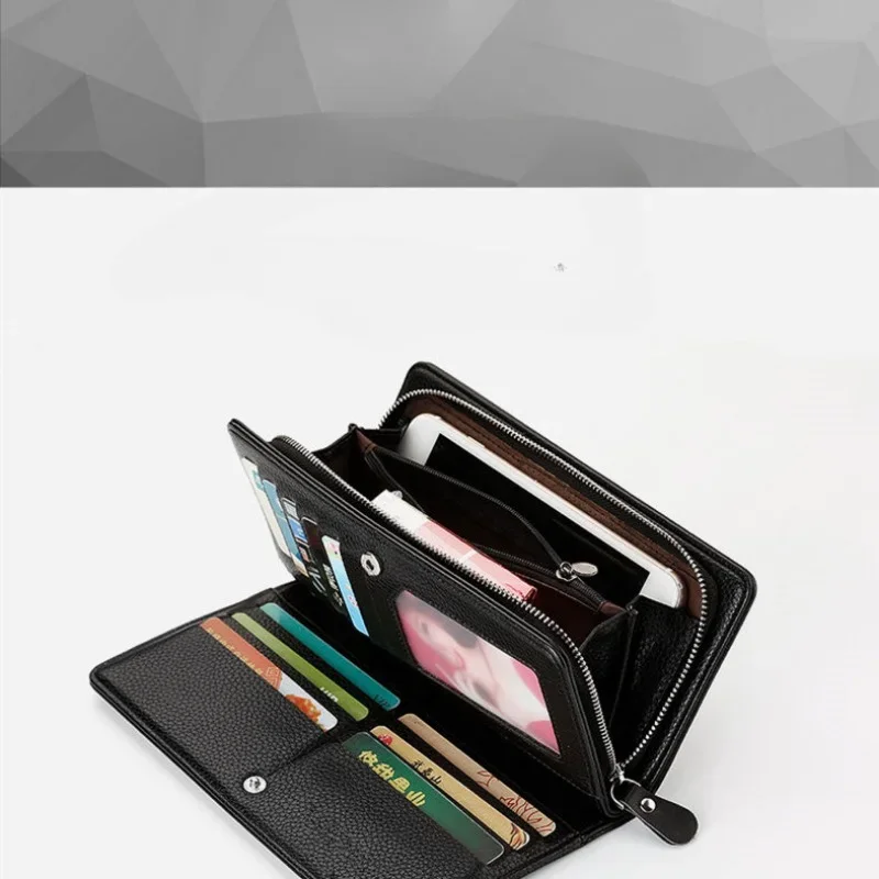 محفظة جلدية طويلة للرجال ، محفظة موقف بطاقة متعددة ، مخلب مشبك المال ، حقيبة الهاتف الخليوي التجارية ، مقبض