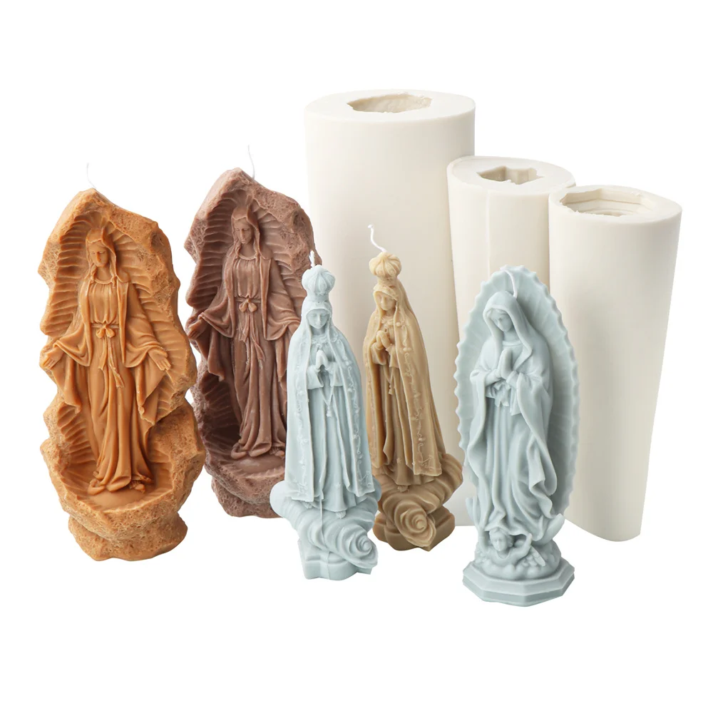 DIY Goddess Series Our Lady Of Guadalupe Candle Mold Silicone Fatima Mary Statue Mould DIY Virgin Mary Resin Plaste Home Decor