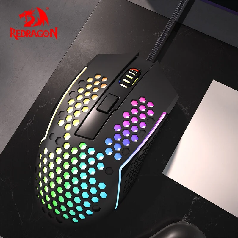 Redragon M987 Wired Gaming Mouse Paw3399 Lightweight Ergonomic Hole Mouse Hollow Design Eating Chicken Csgo E-Sports Mouse